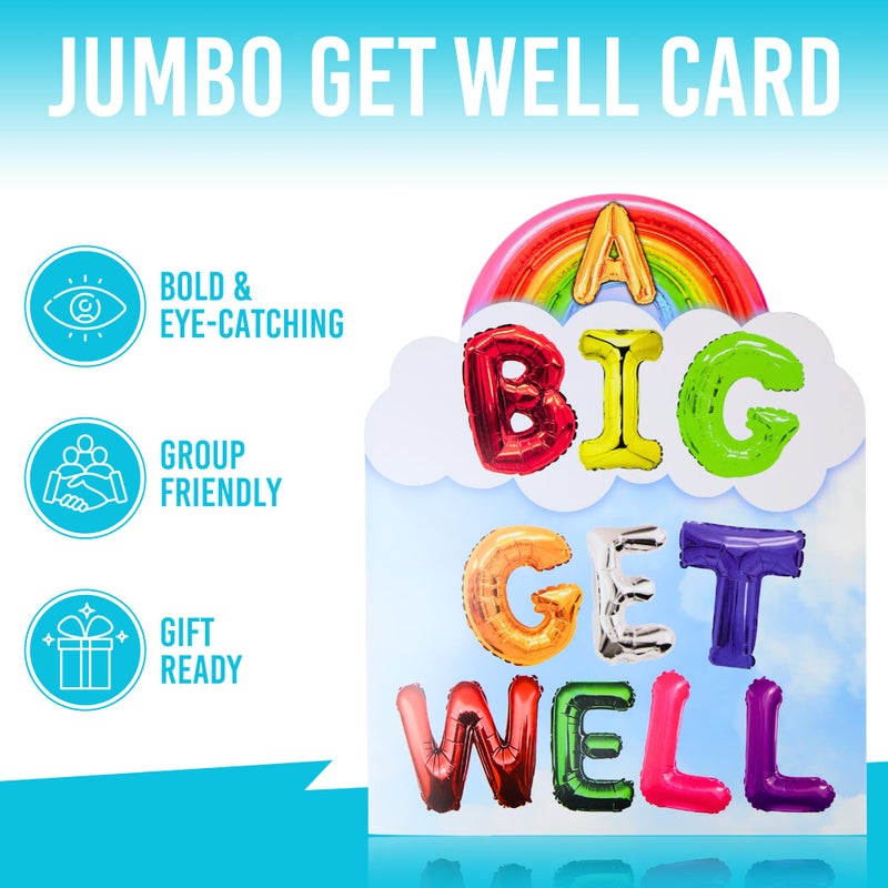 Iconikal Jumbo A BIG GET WELL Greeting Card with Envelope 11x14-Inch Oversized Giant Thinking of You Feel Better Soon Group Card Big Wishes - Image 2